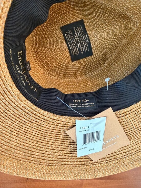 Eric Javits Daphne Wide Brim Sun Hat Natural Black UPF 50+ NWT